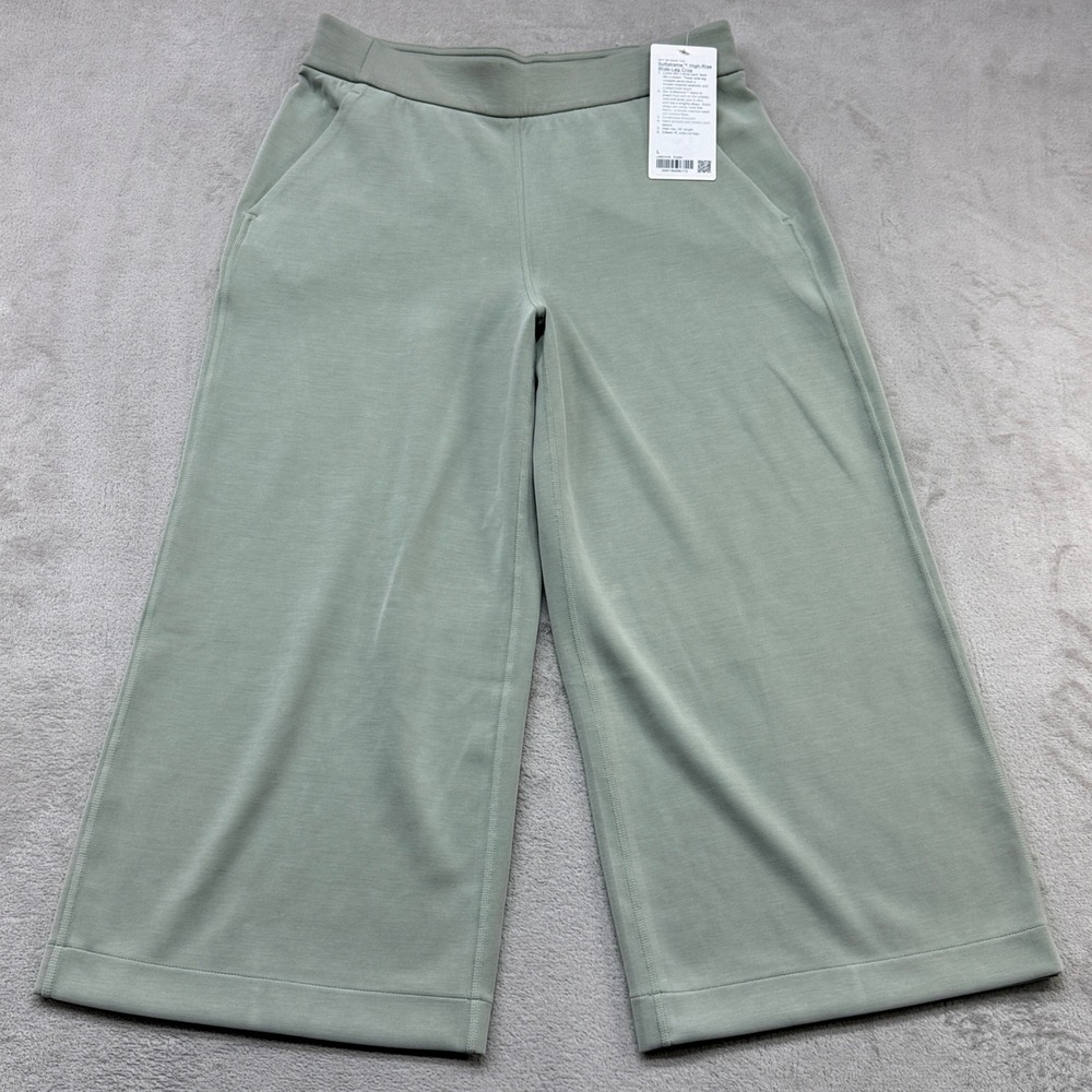 Lululemon Softstreme HR Wide Leg Crop Women L Sage Green Quiet Luxury Loungewear